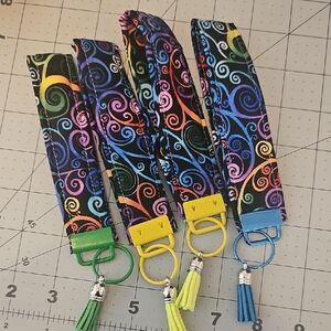 Rainbow Swirl Wristlet Keychains with Tassels